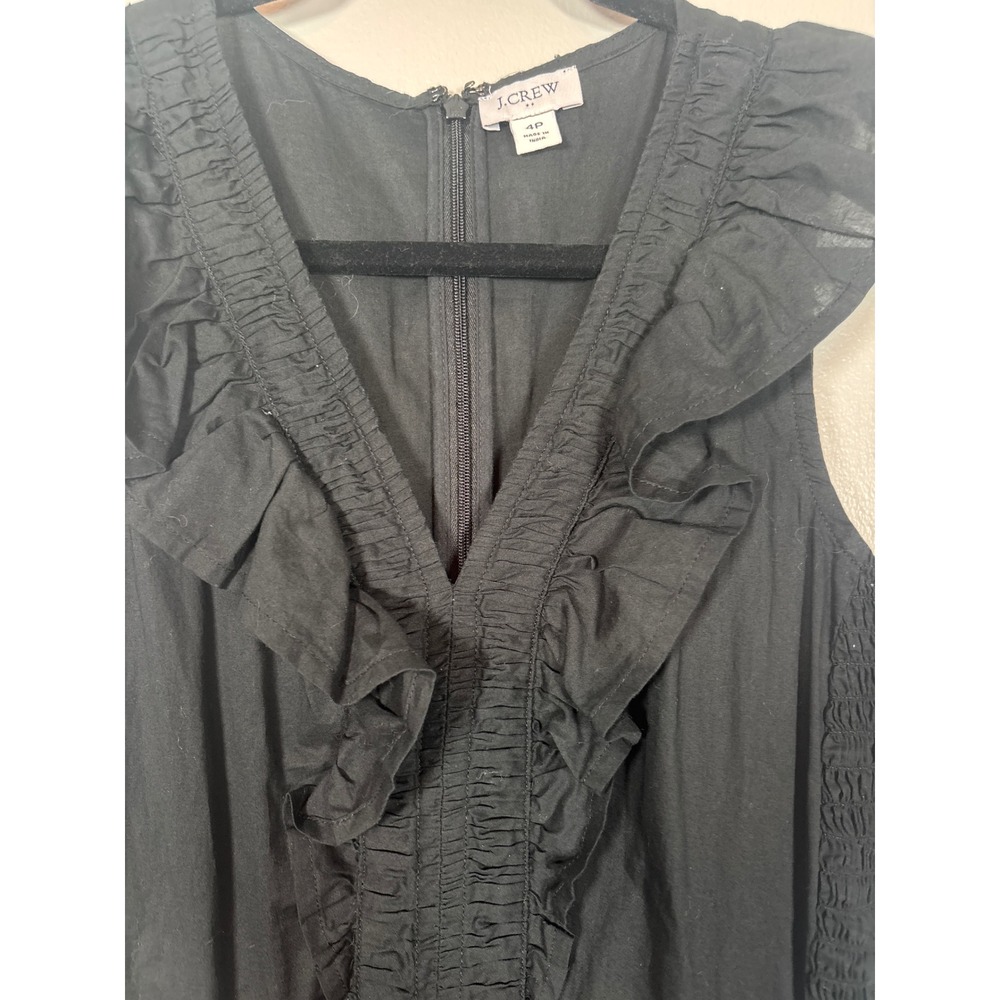 J.Crew Re-Imagined Black Ruffle V-Neck Tiered Cotton Midi Dress 4P Petite - Picture 7 of 7
